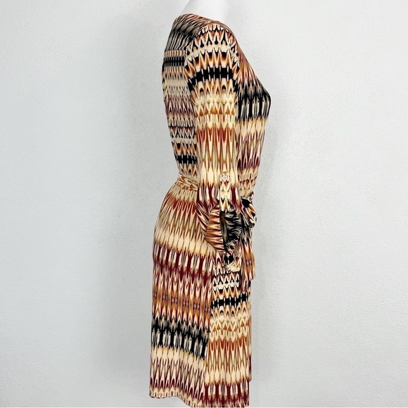 Tacera Black Rust and Maroon Midi Dress V Neck Gold Zipper Size M - Picture 4 of 8